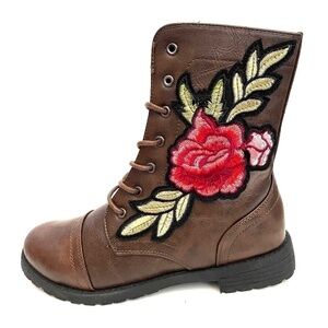 NEW Karyn’s Brown Embroidered Lace Up Combat Boots US 7
